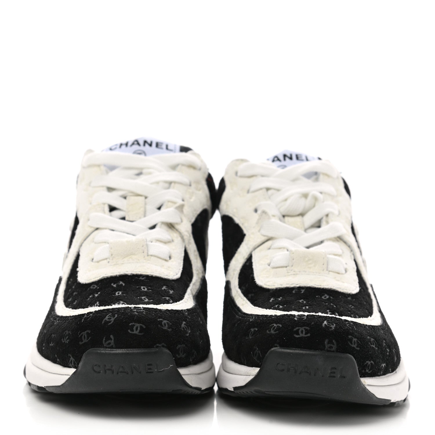 Chanel Suede Calfskin Printed CC Sneakers 36.5 Black White 2 of 8