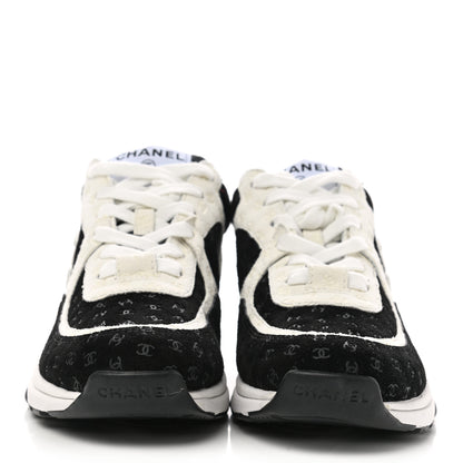 Chanel Suede Calfskin Printed CC Sneakers 36.5 Black White 2 of 8