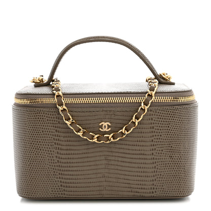 Chanel Calfskin Lizard Embossed Top Handle Vanity With Chain Dark Khaki 1 of 12