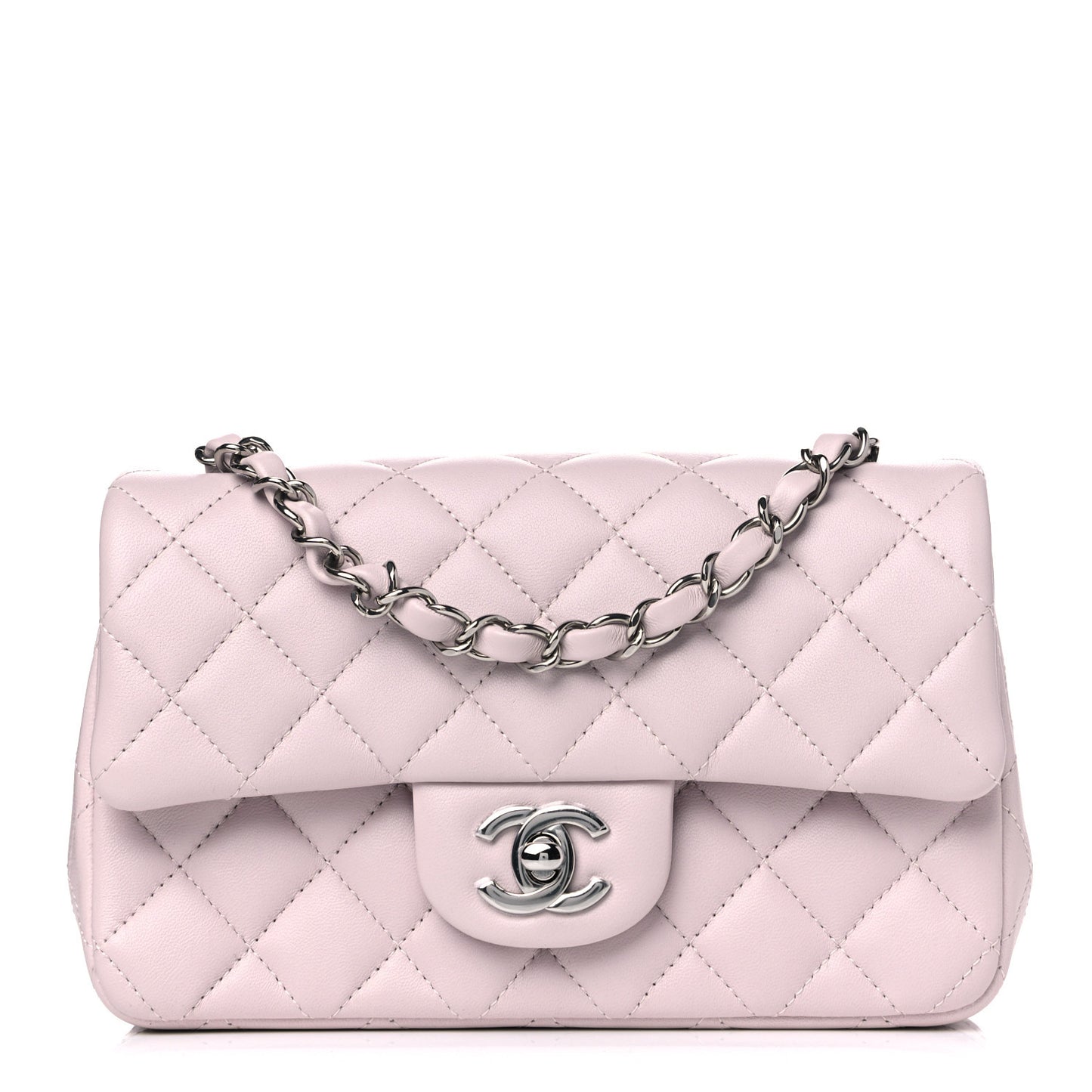 Lambskin Quilted Mini Rectangular Flap Light Purple