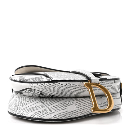 Christian Dior Calfskin Newspaper Printed Saddle Bag With Strap Black White 3 of 9
