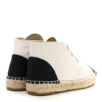 Chanel Lambskin Cap Toe Lace Up Espadrilles 37 White Black 4 of 12