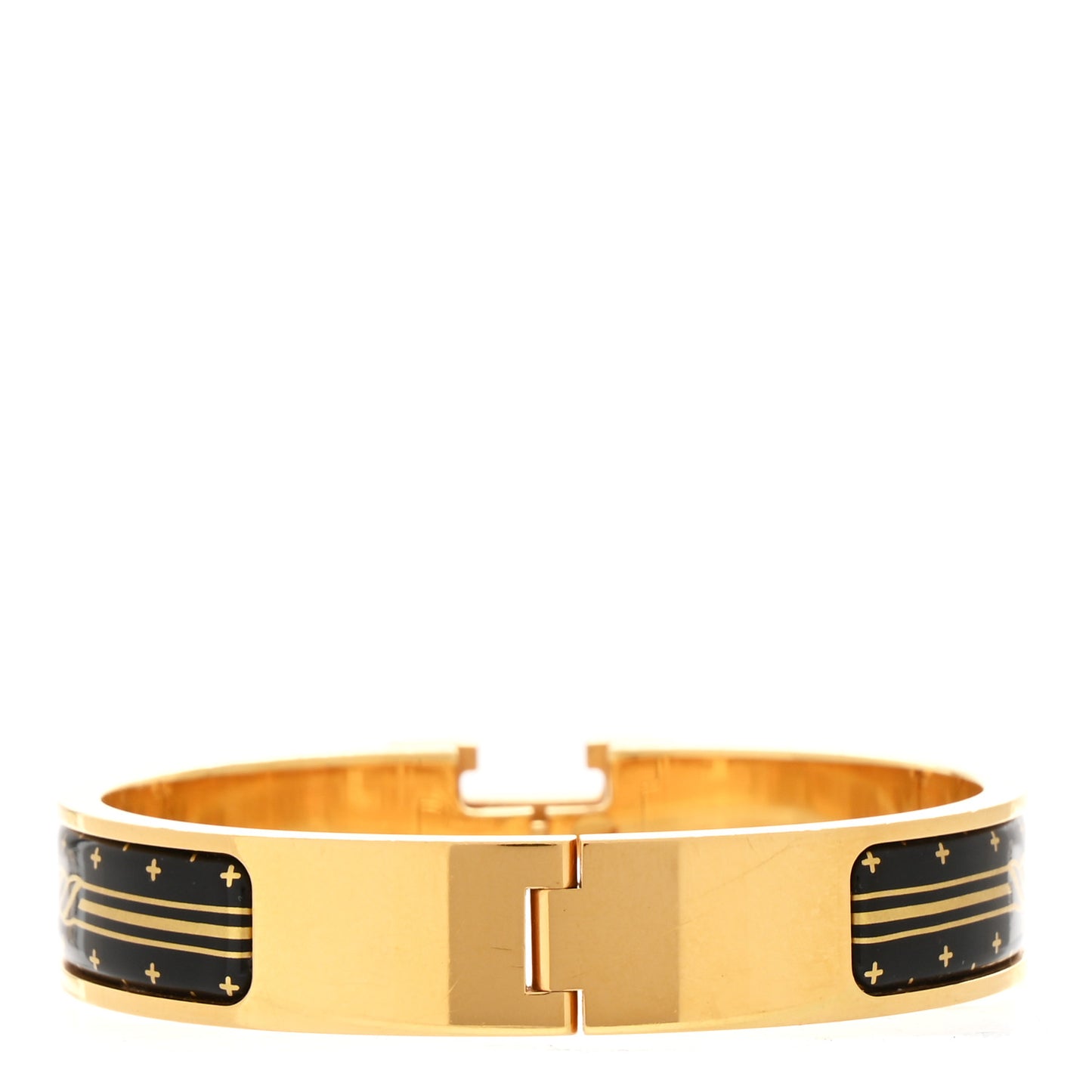Enamel Printed Quadrige Au Fil Narrow Clic Clac H Bracelet PM Jaune Or Black