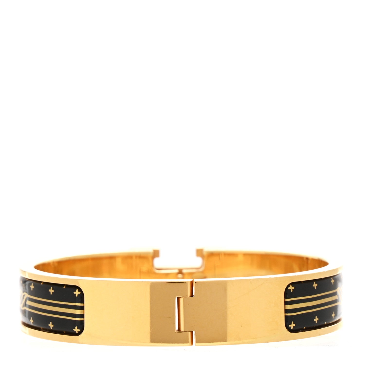 Hermes Enamel Printed Quadrige Au Fil Narrow Clic Clac H Bracelet PM Jaune Or Black 3 of 4
