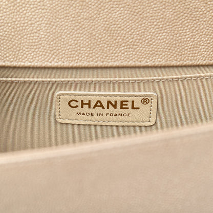 Chanel Metallic Caviar Chevron Quilted Medium Boy Flap Light Beige 6 of 11