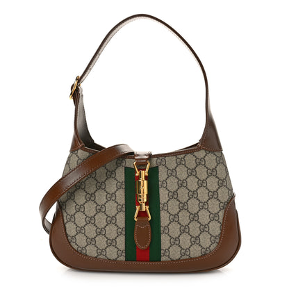 Gucci GG Supreme Monogram Azalea Calfskin Web Small Jackie 1961 Hobo Beige Ebony Brown Sugar 1 of 10