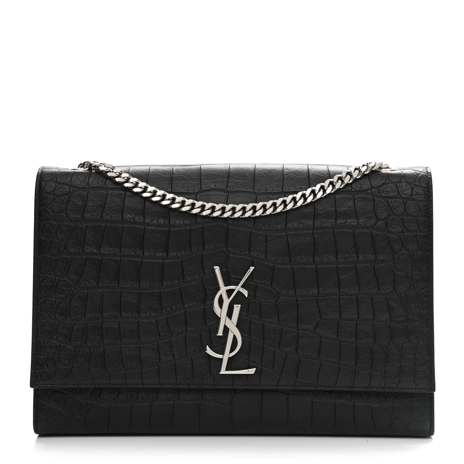 Saint Laurent Calfskin Crocodile Embossed Monogram Satchel Black 1 of 8