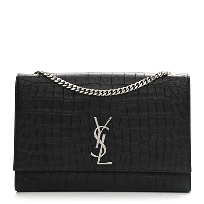 Saint Laurent Calfskin Crocodile Embossed Monogram Satchel Black 1 of 8