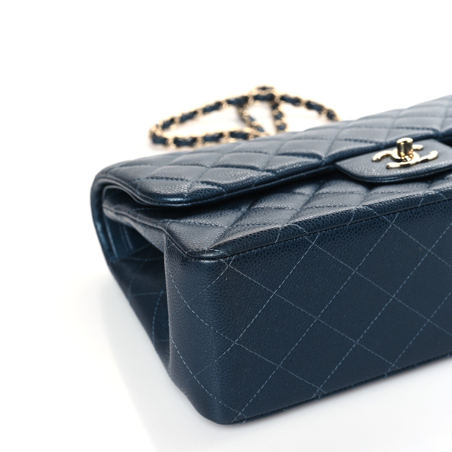 Chanel Metallic Caviar Quilted Jumbo Double Flap Dark Blue 8 of 9