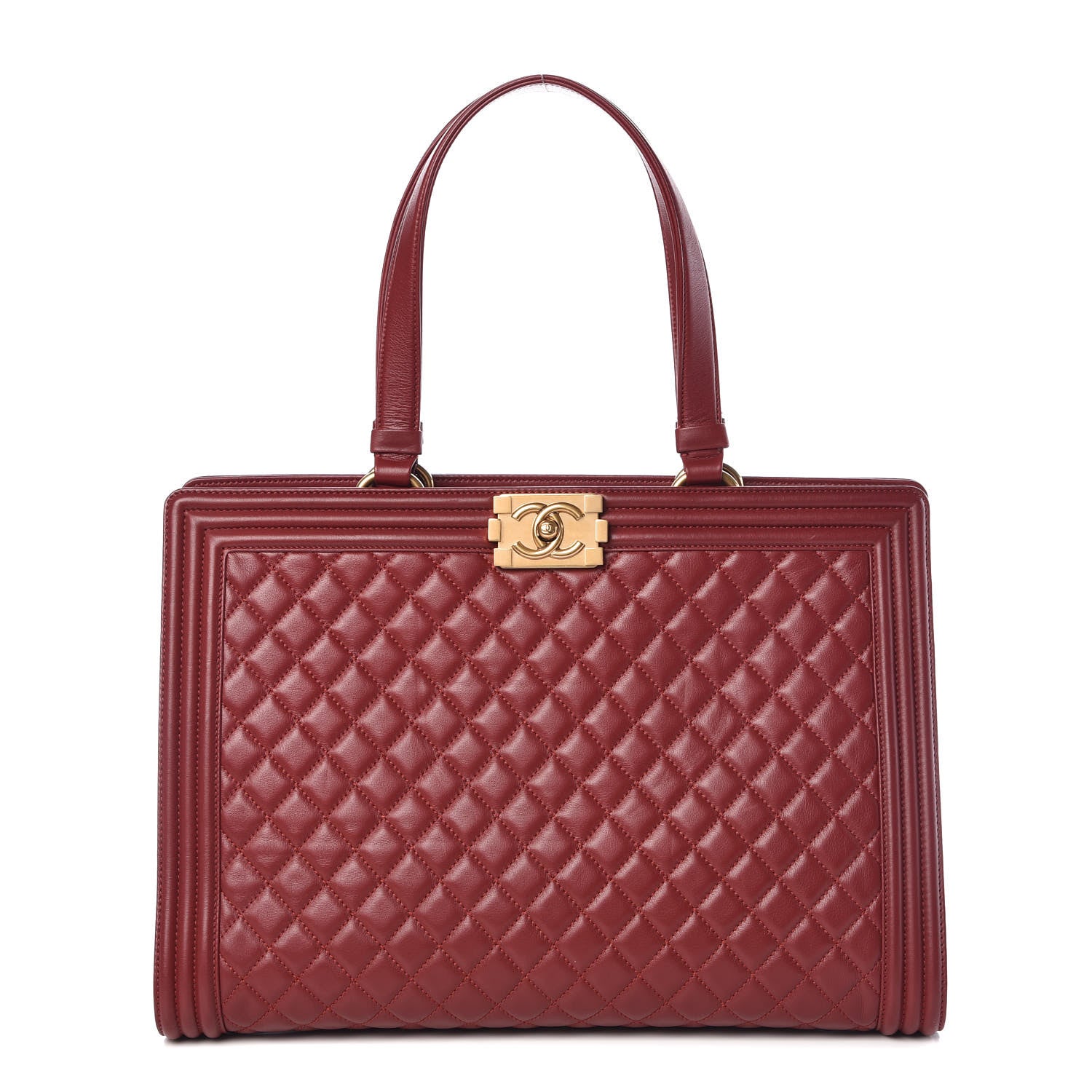 Chanel Lambskin Quilted Boy Shopping Tote Dark Red 1 of 10