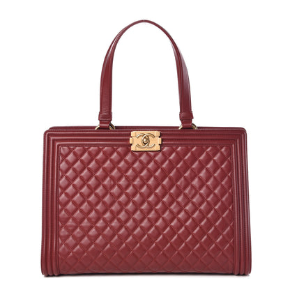 Chanel Lambskin Quilted Boy Shopping Tote Dark Red 1 of 10
