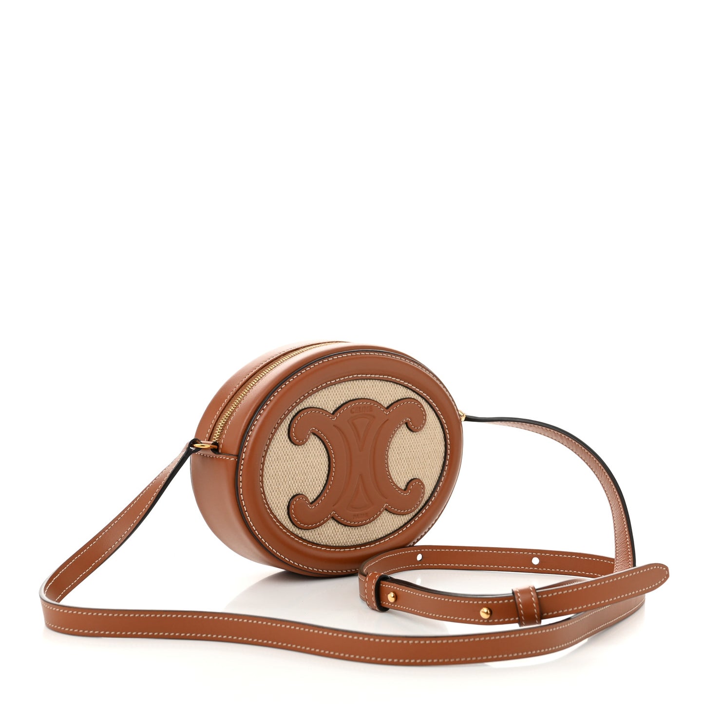 Canvas Calfskin Cuir Small Triomphe Oval Crossbody Purse Natural Tan