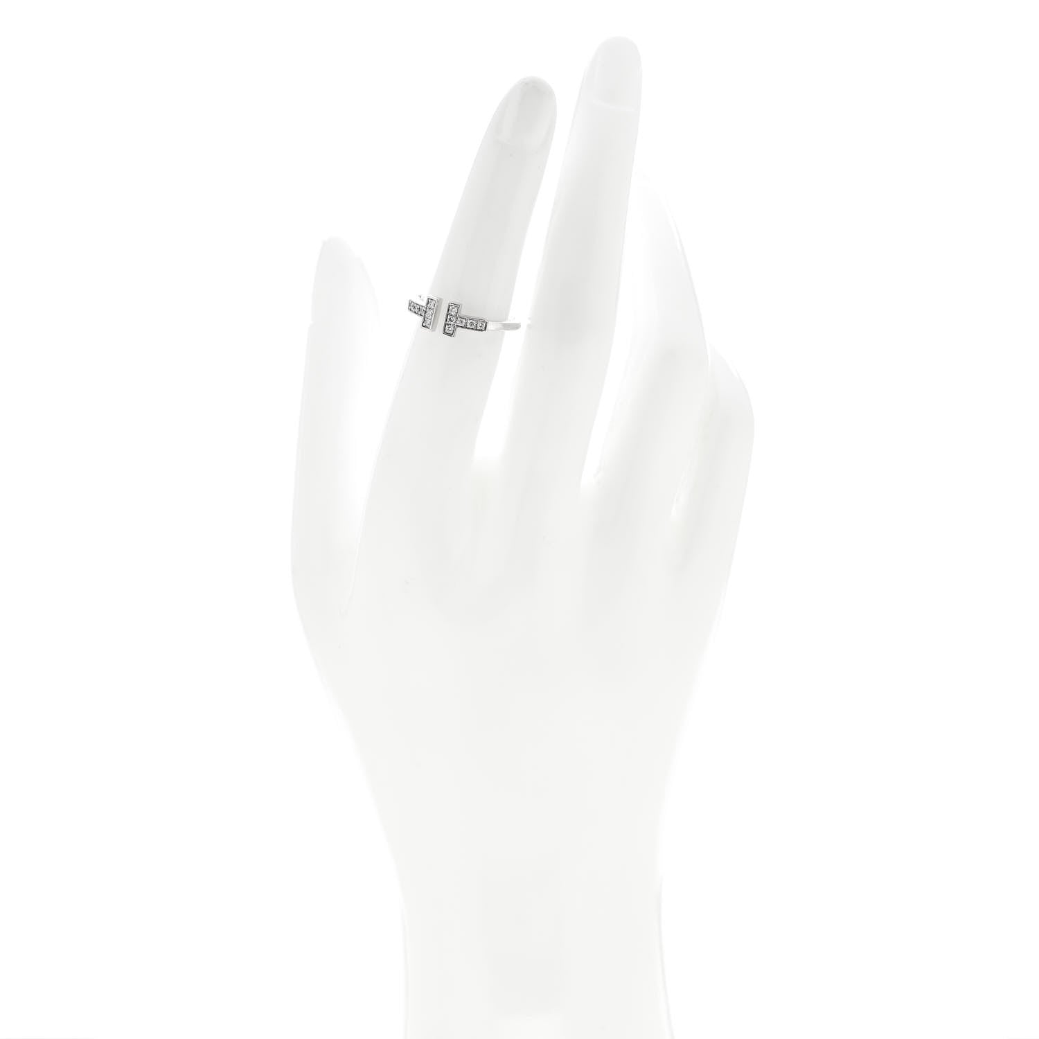 Tiffany 18K White Gold Diamond T Wire Ring 50 5.5 2 of 5