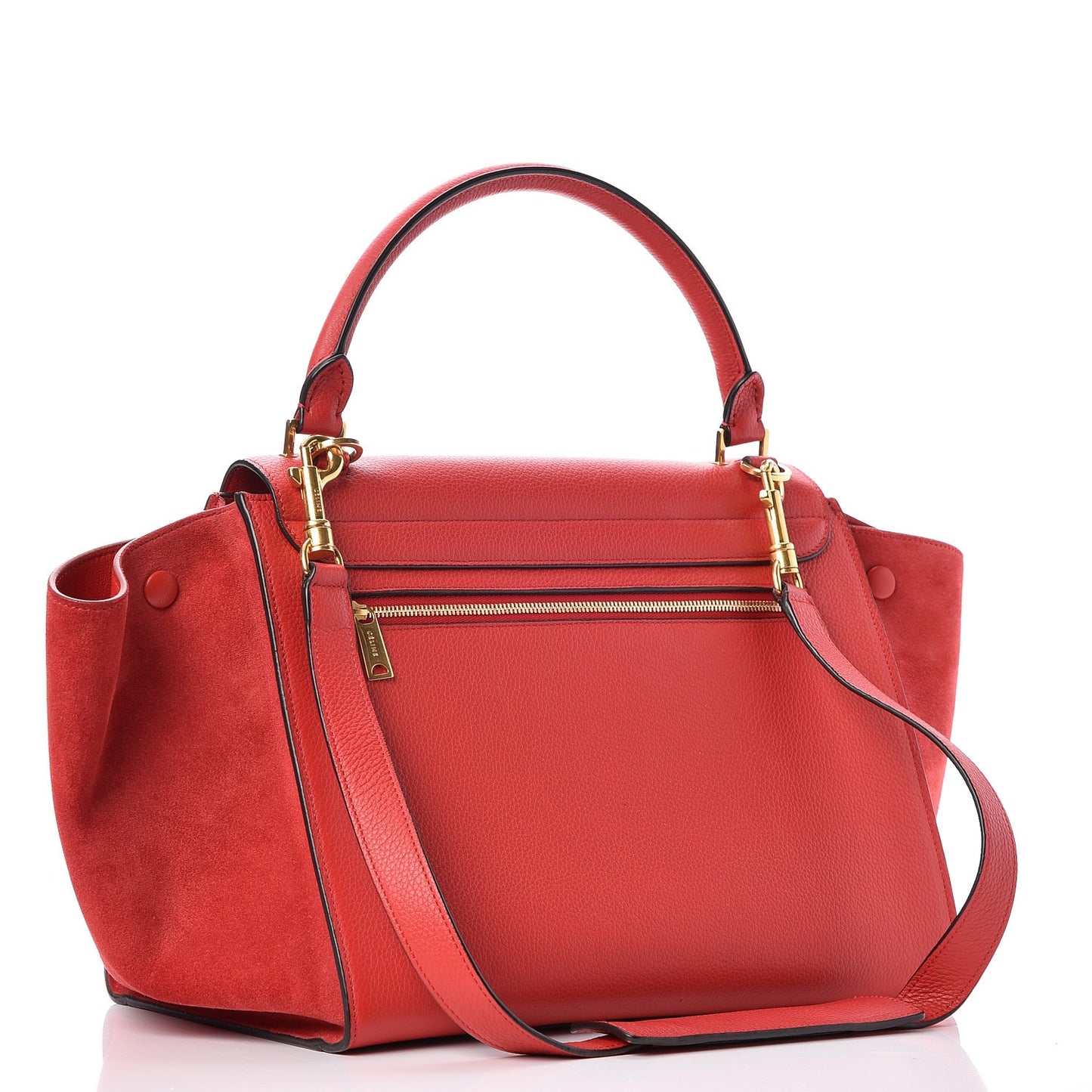 Drummed Calfskin Suede Medium Trapeze Coquelicot