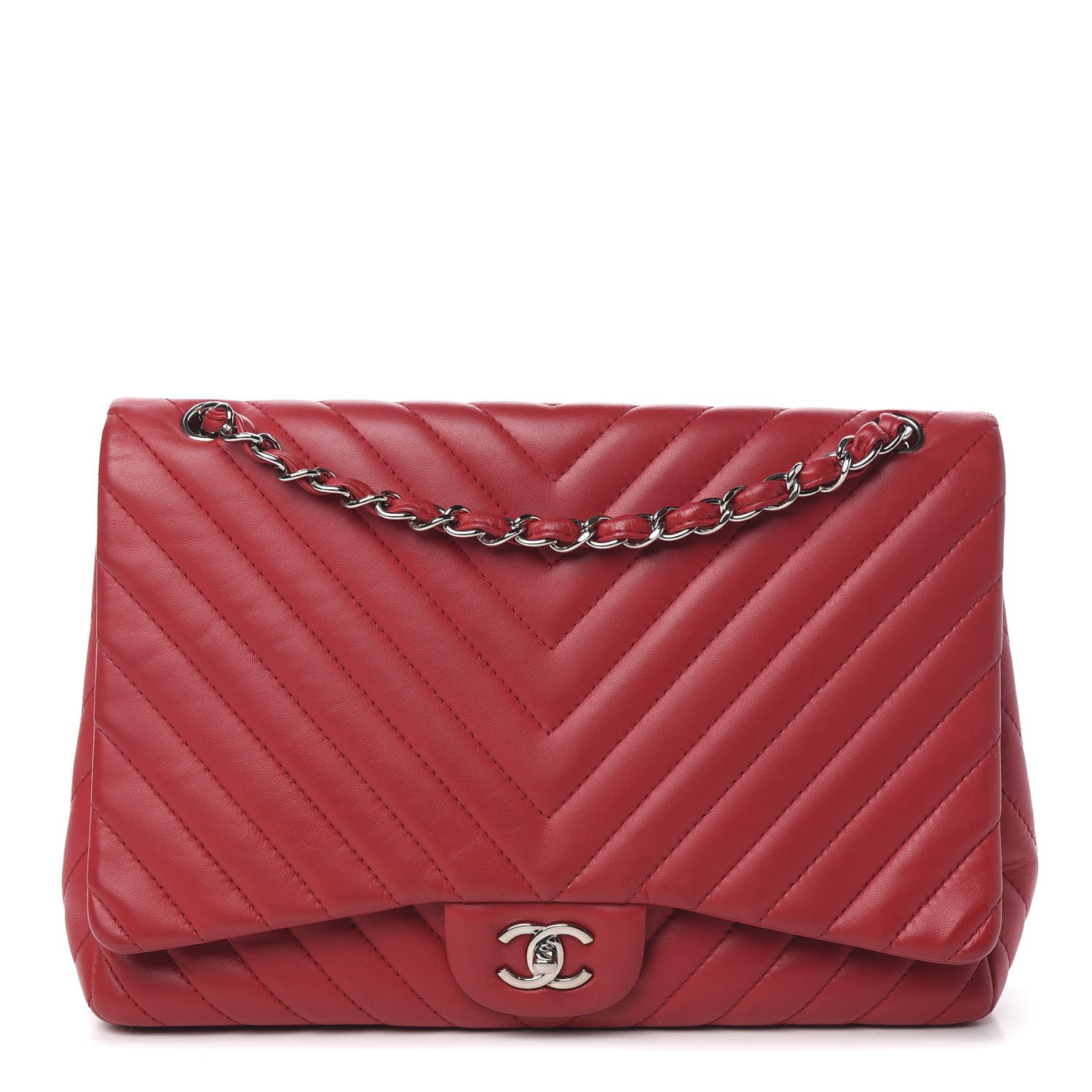 Chanel Lambskin Chevron Quilted Maxi Single Flap Red 1 of 11