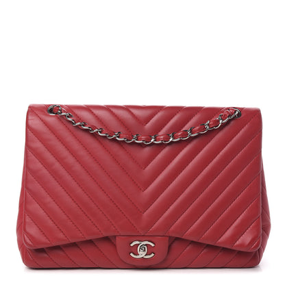 Chanel Lambskin Chevron Quilted Maxi Single Flap Red 1 of 11