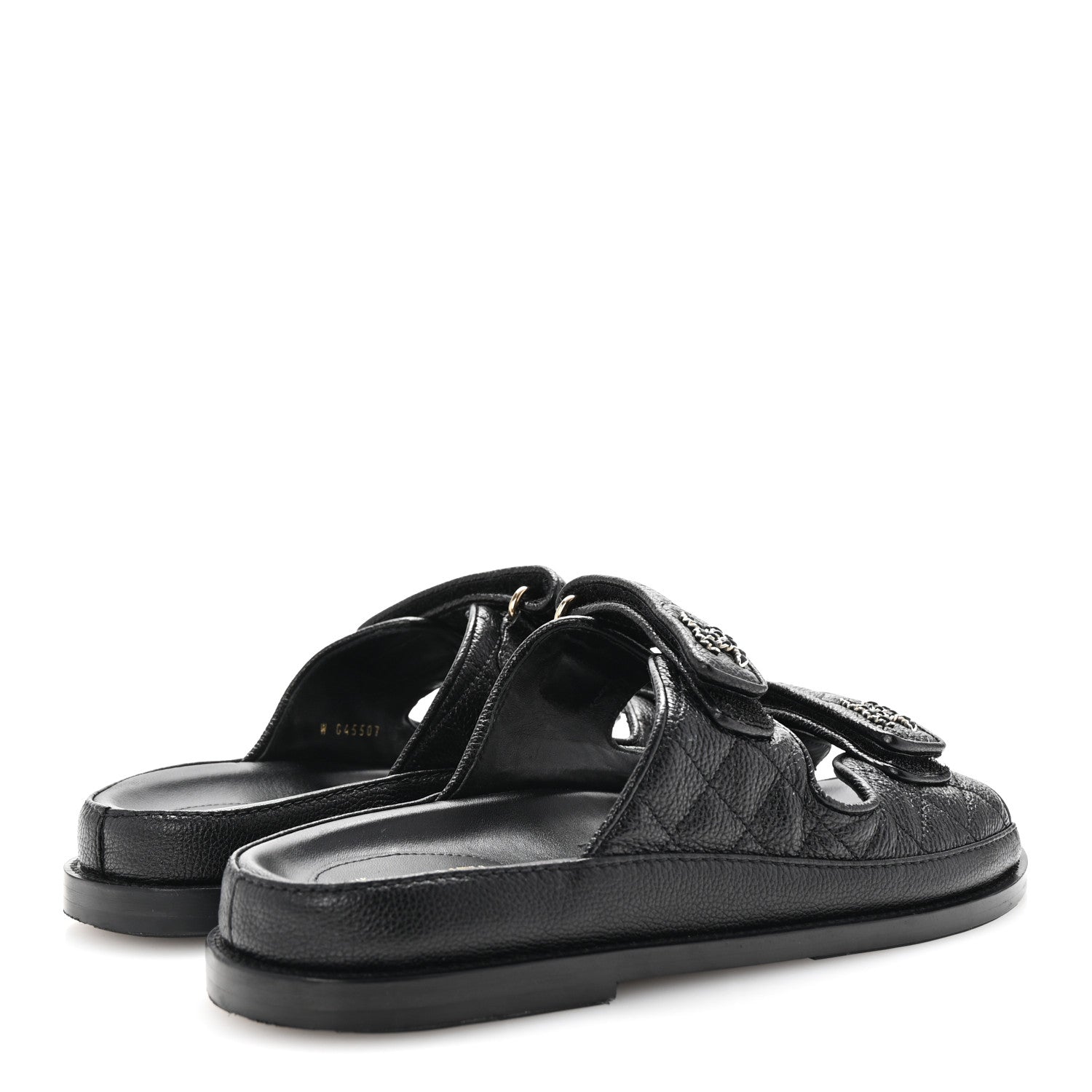 Chanel Grained Calfskin Quilted Velcro Dad Chain CC Slide Sandals 40 Black 5 of 10