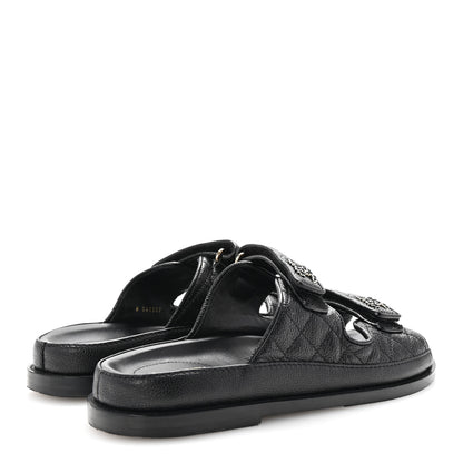 Chanel Grained Calfskin Quilted Velcro Dad Chain CC Slide Sandals 40 Black 5 of 10