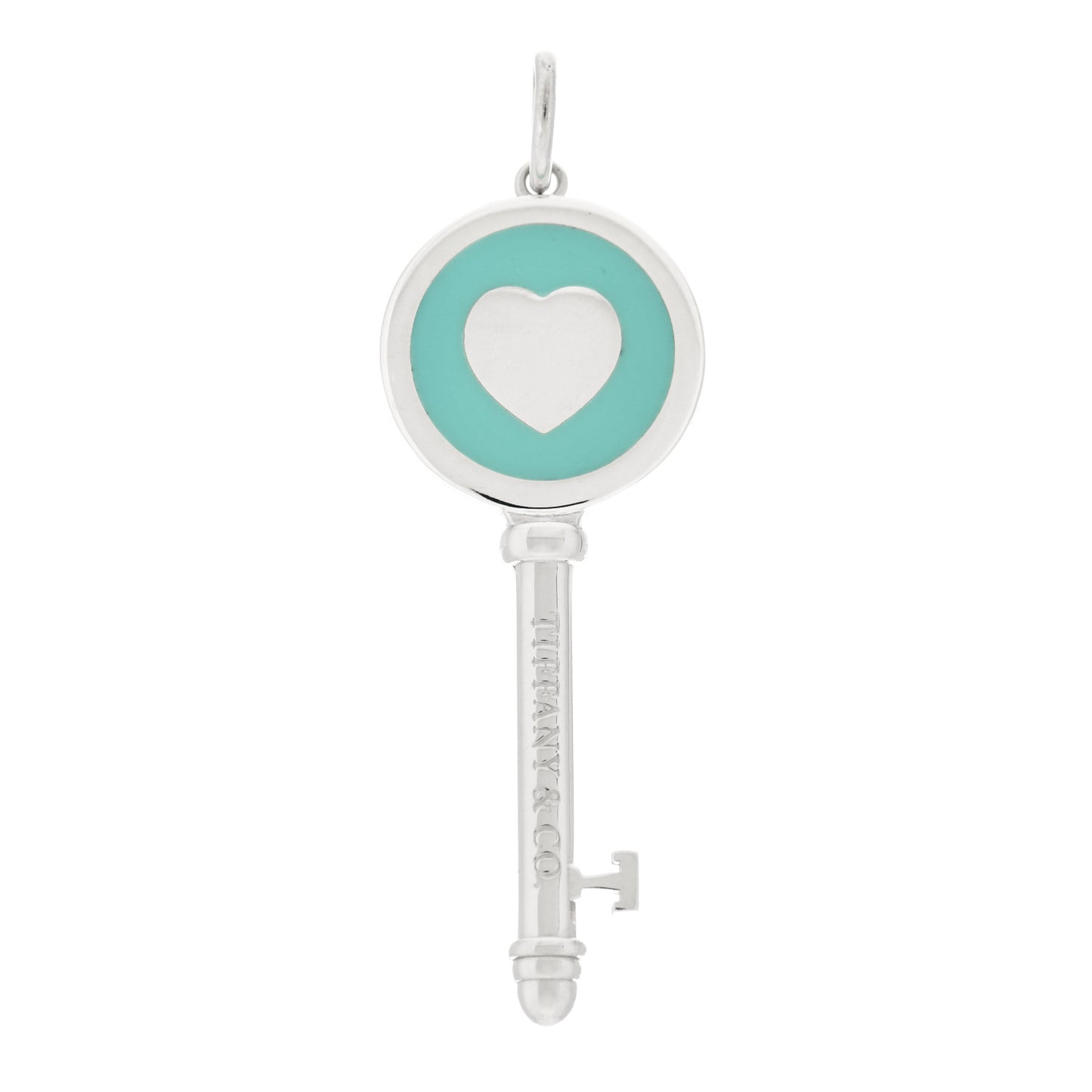 Sterling Silver Enamel Heart Key Pendant Blue