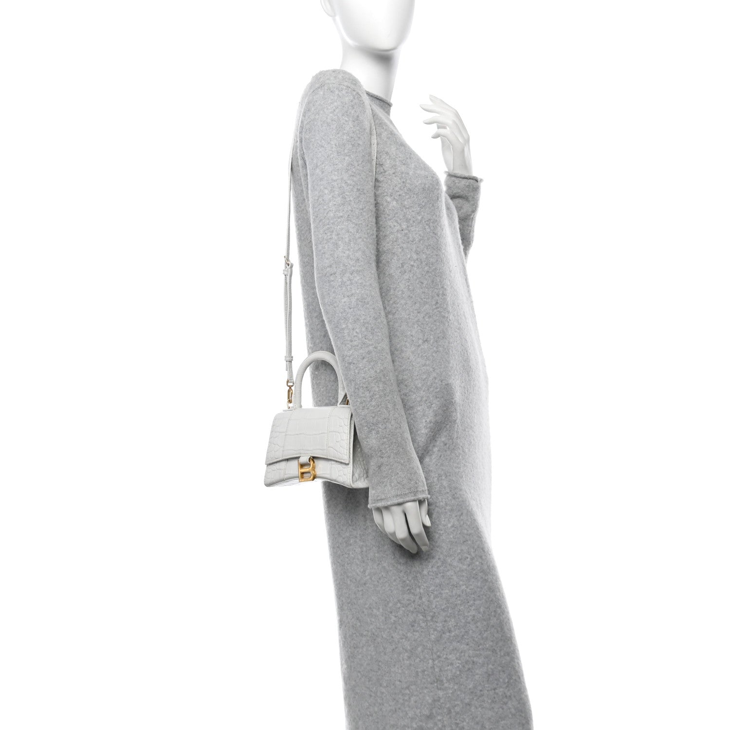 Balenciaga Shiny Calfskin Crocodile Embossed Hourglass Top Handle Bag XS White 2 of 10