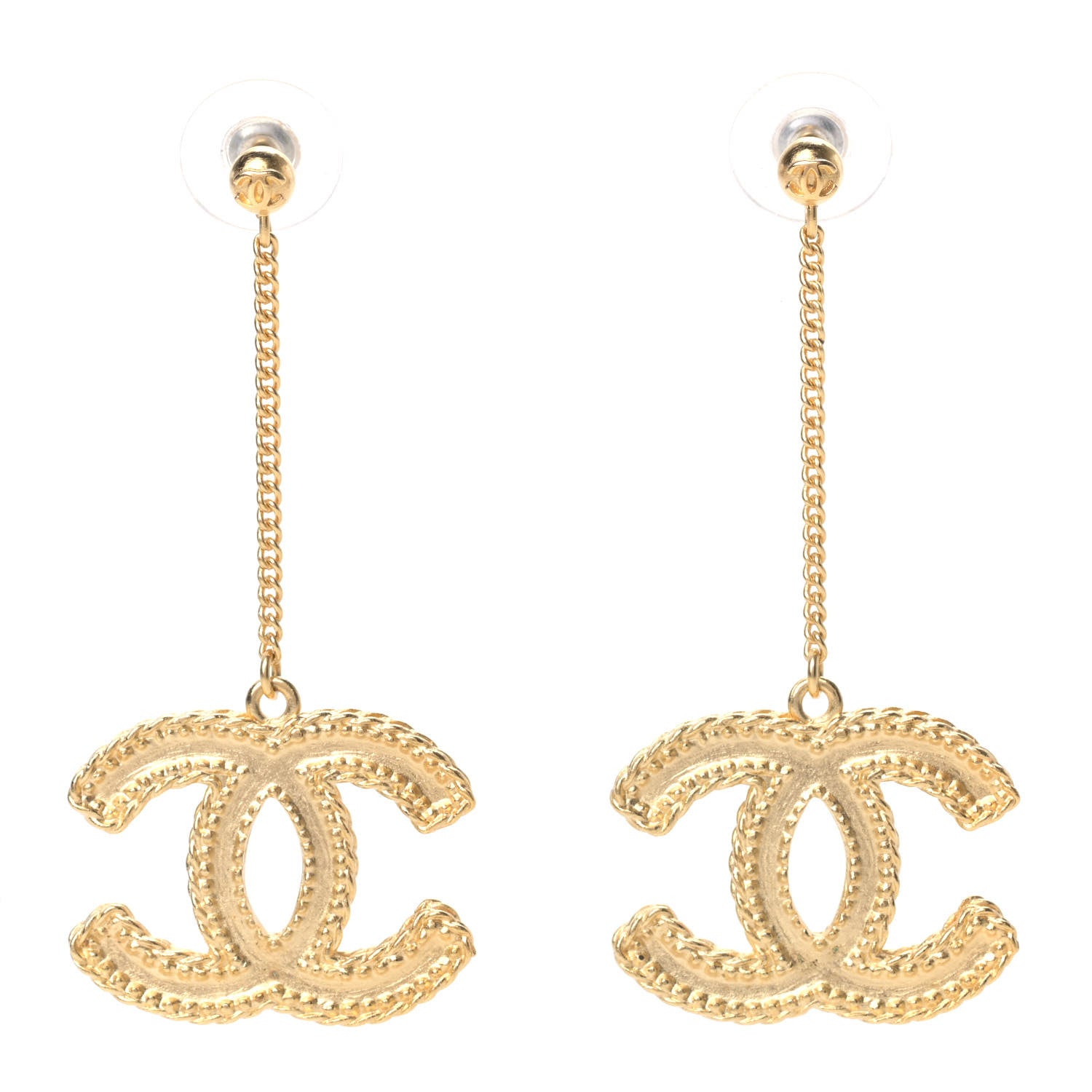 Chanel CC Drop Earrings Matte Gold 1 of 4