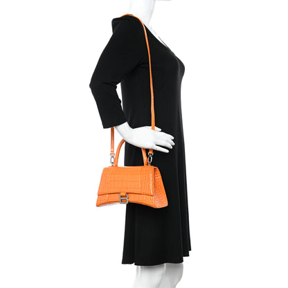 Balenciaga Shiny Calfskin Crocodile Embossed Small Hourglass Top Handle Bag Pop Orange 2 of 11