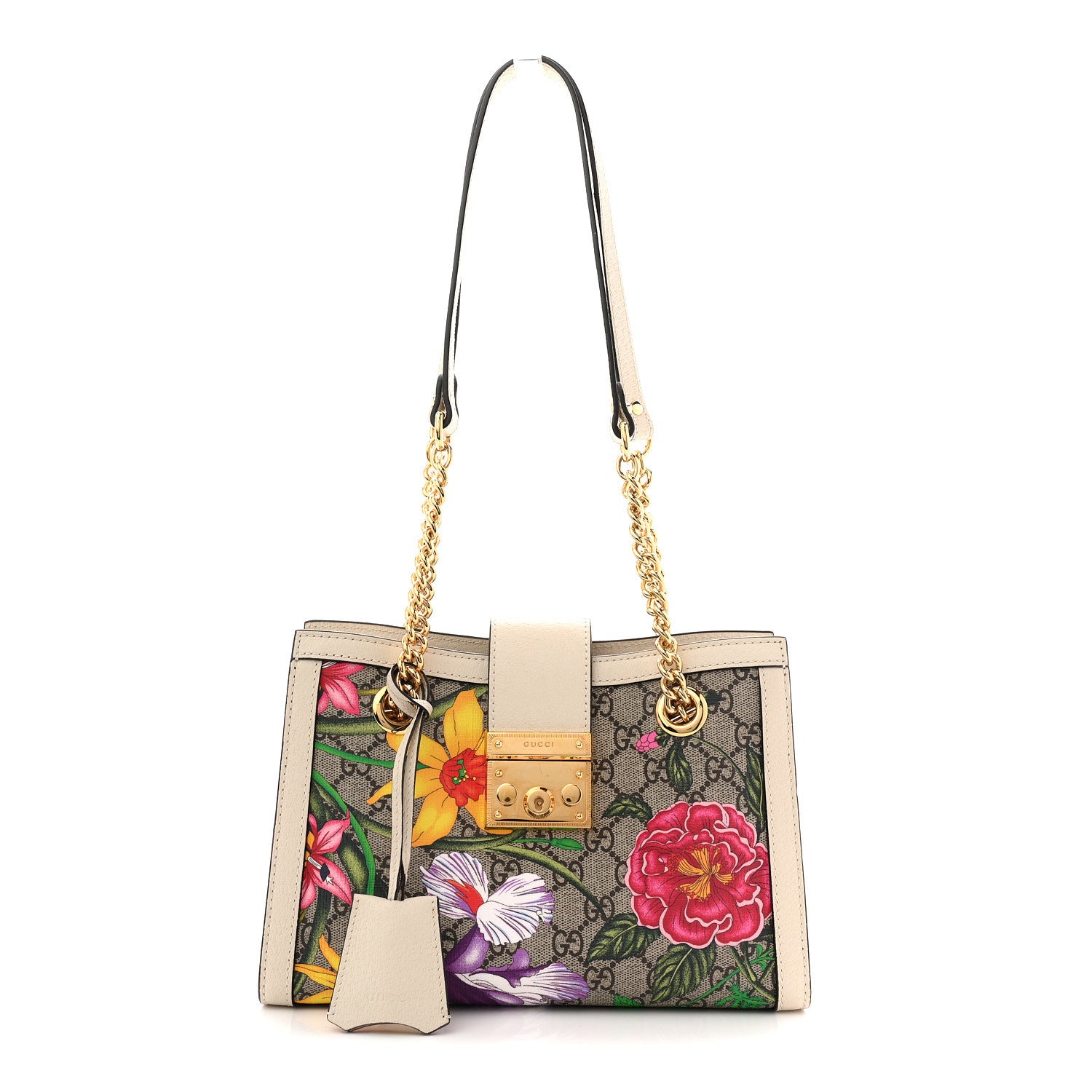 Gucci GG Supreme Monogram Flora Textured Calfskin Small Padlock Tote Beige Ebony Multicolor Mystic White 1 of 11