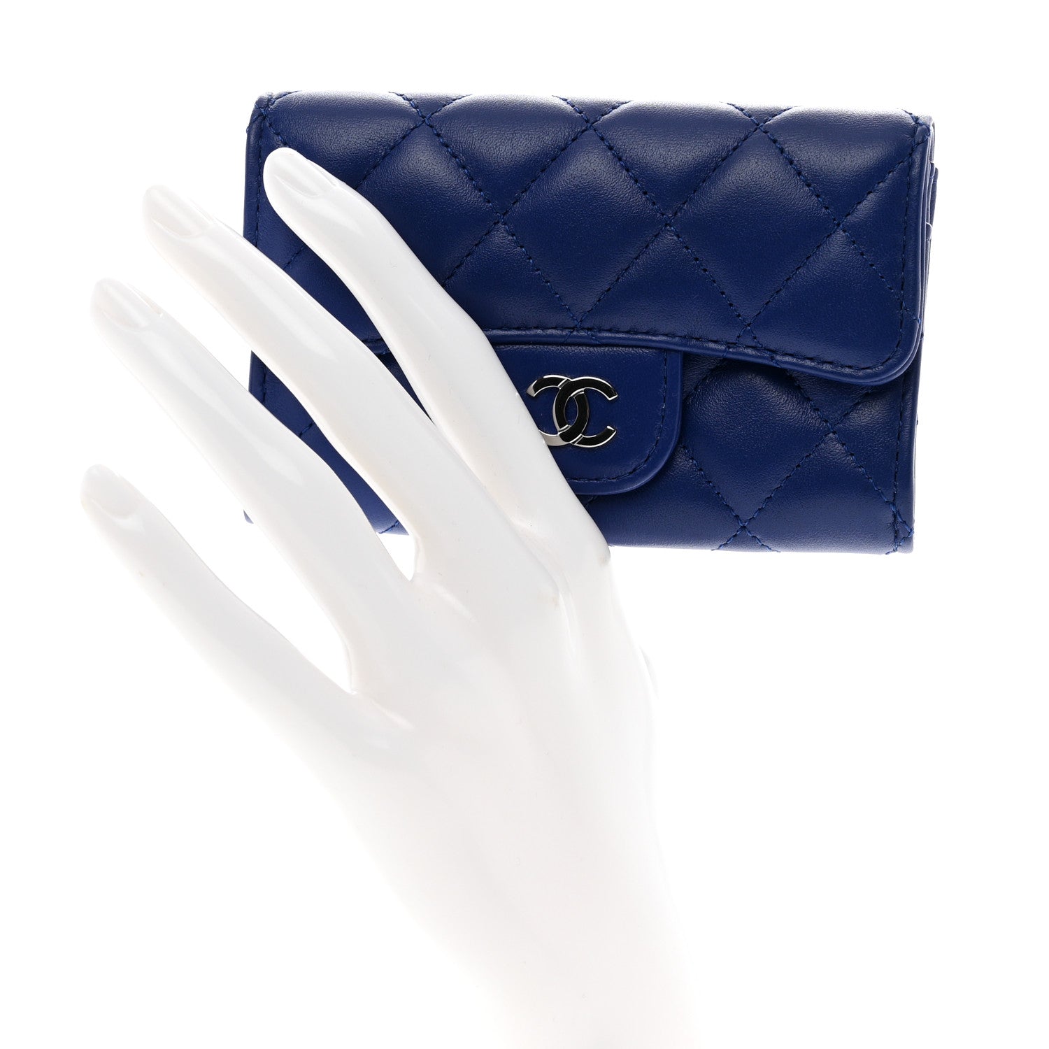 Chanel Lambskin Quilted Flap Card Holder Wallet Blue 2 of 9