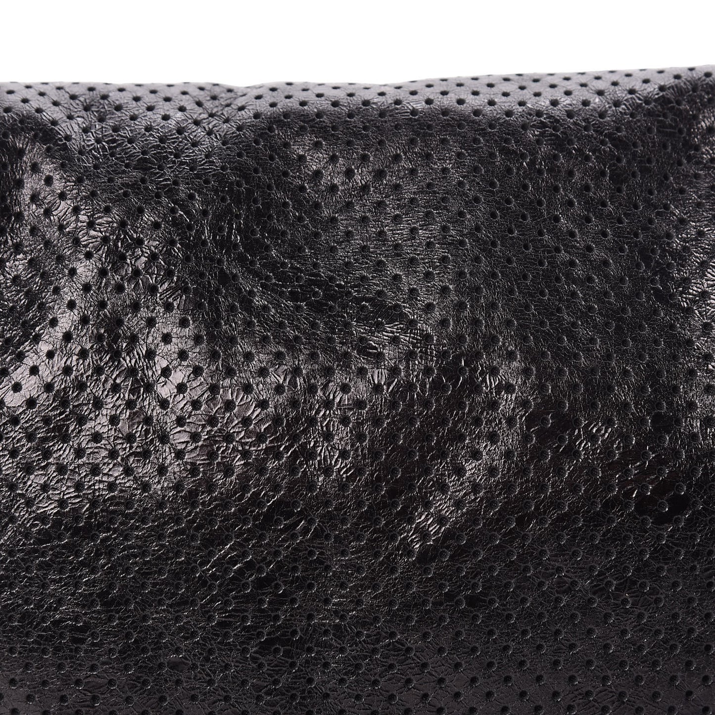 Metallic Crackled Calfskin Large Perforated Drill Flap Black