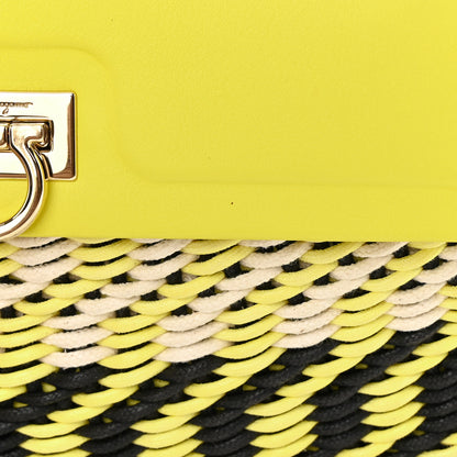 Salvatore Ferragamo Woven Calfskin Trifolio Top Handle Bag Yellow Black 11 of 15