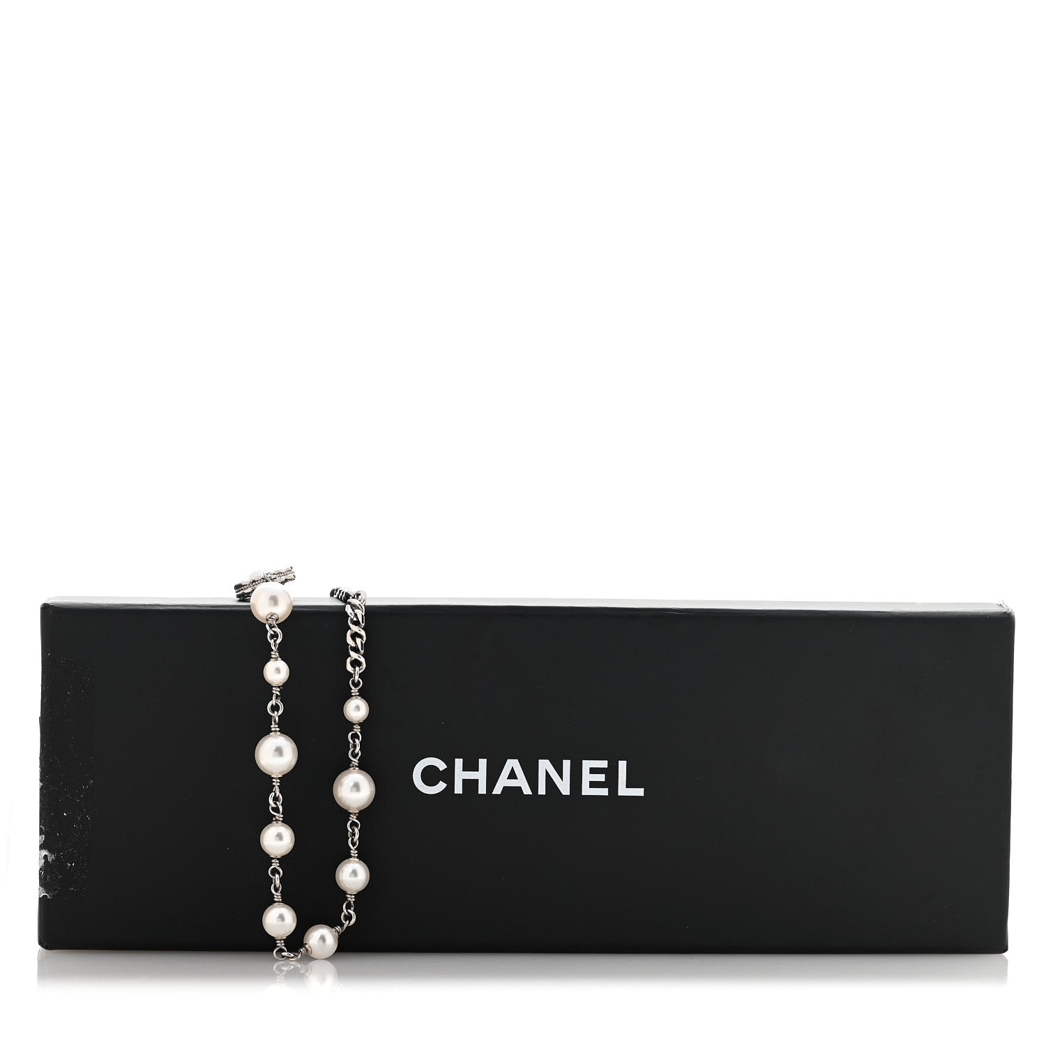 Chanel Pearl Crystal CC Starfall Necklace Silver 6 of 6