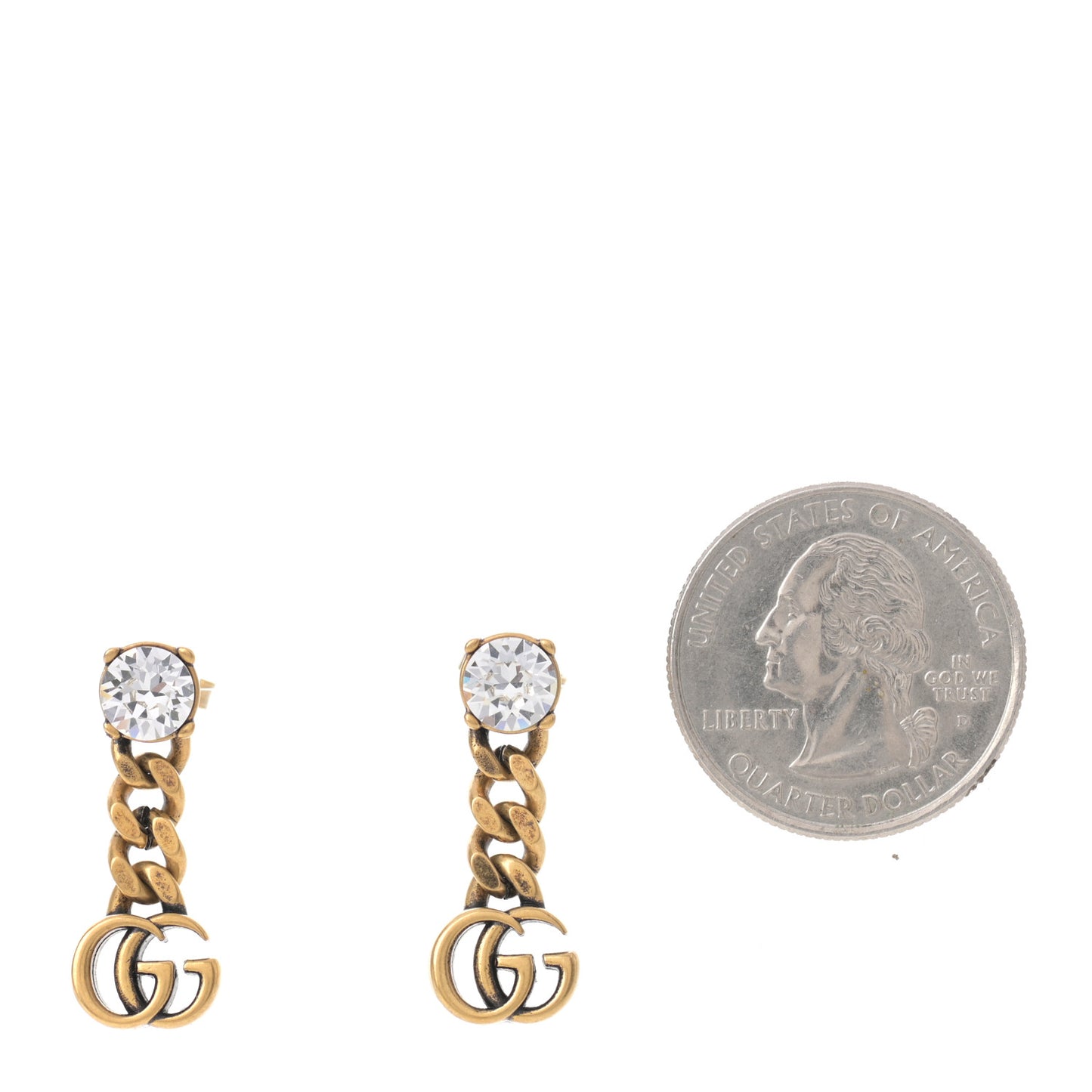 Metal Crystal Double G Chain Drop Earrings Aged Gold