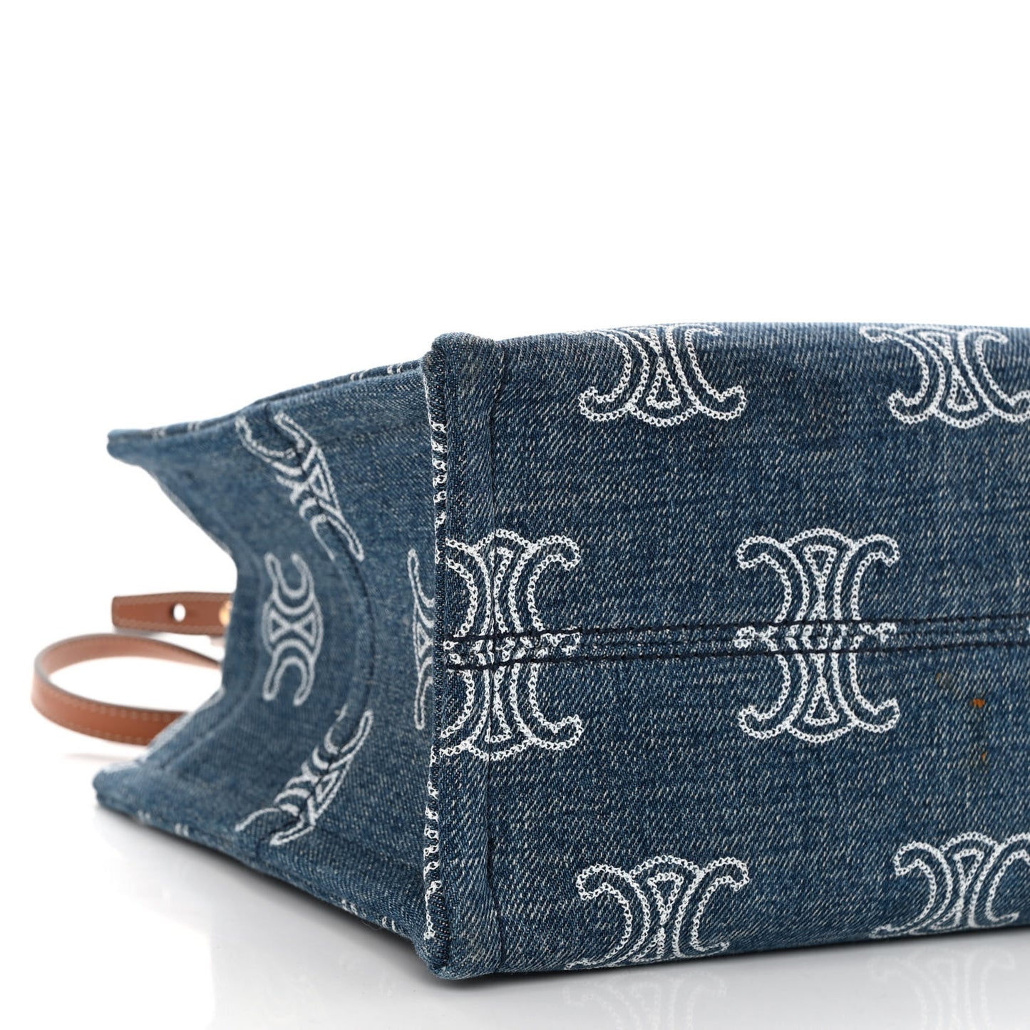 Denim Calfskin Triomphe Print Cabas Blue Tan