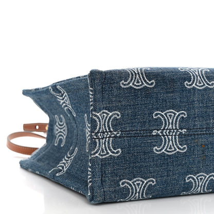 Celine Denim Calfskin Triomphe Print Cabas Blue Tan 8 of 10