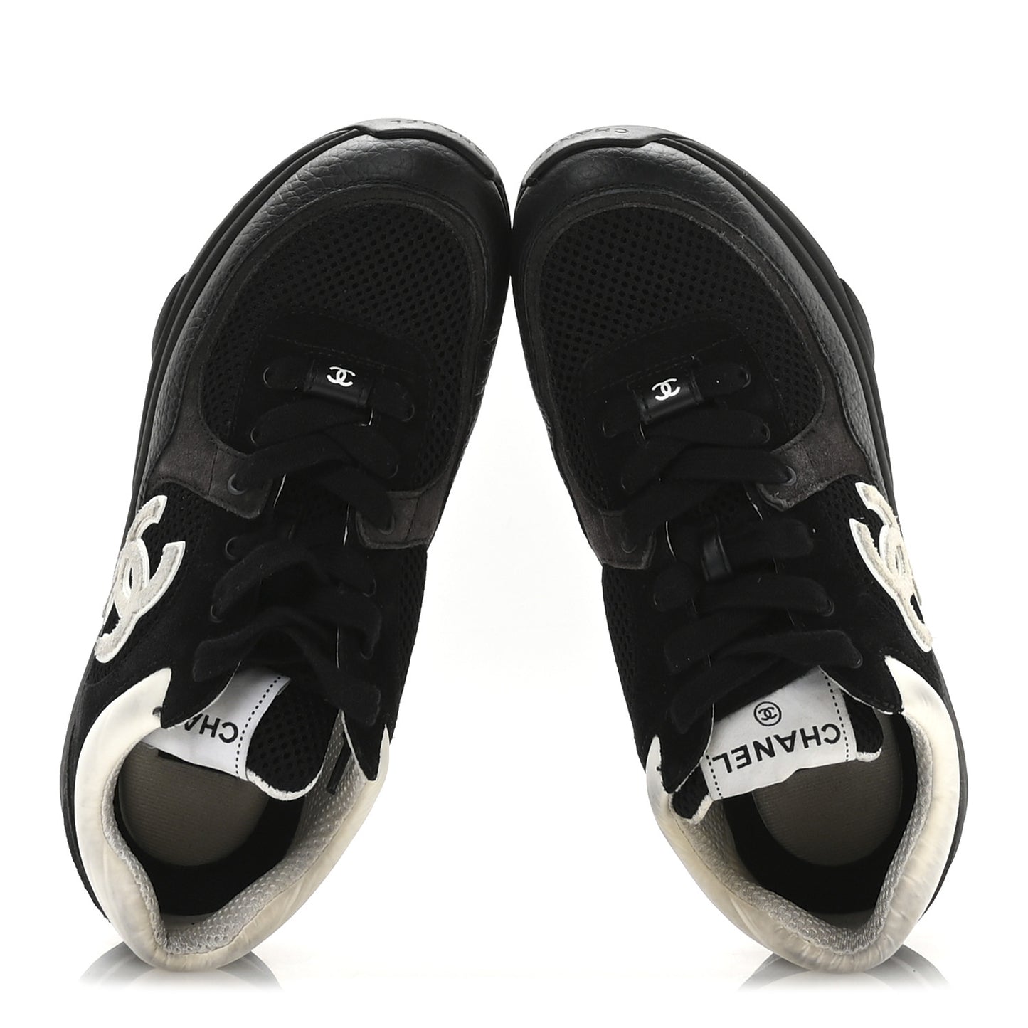 Mesh Suede Grained Calfskin Womens CC Sneakers 38 Black White