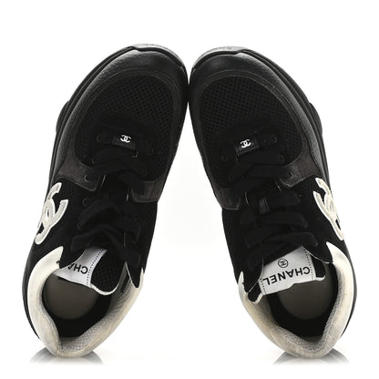 Chanel Mesh Suede Grained Calfskin Womens CC Sneakers 38 Black White 2 of 9