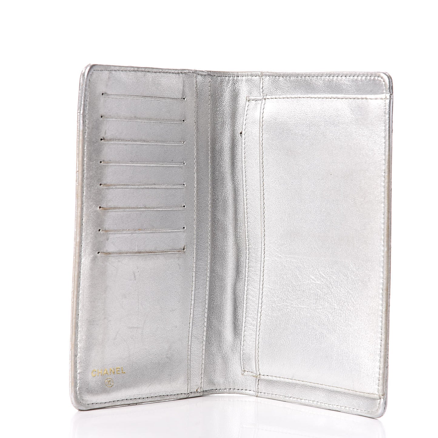 Metallic Lambskin Quilted Reissue Yen Wallet Silver