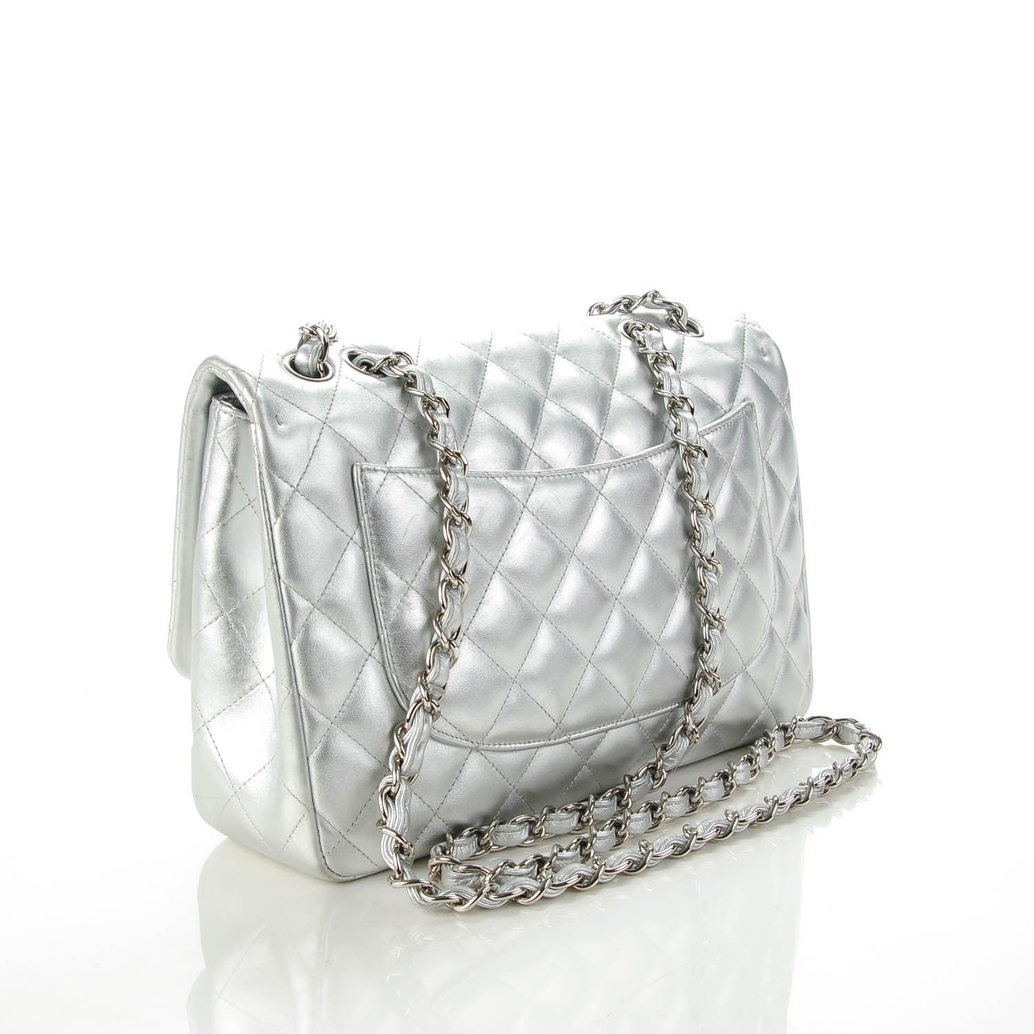 Chanel Metallic Lambskin Quilted Jumbo Single Flap Silver 3 of 7