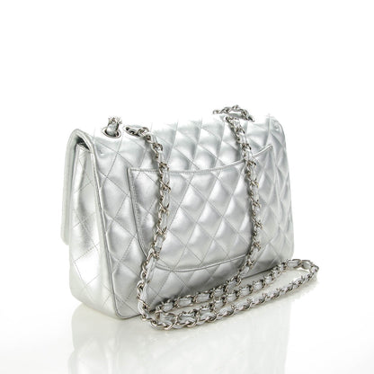 Chanel Metallic Lambskin Quilted Jumbo Single Flap Silver 3 of 7