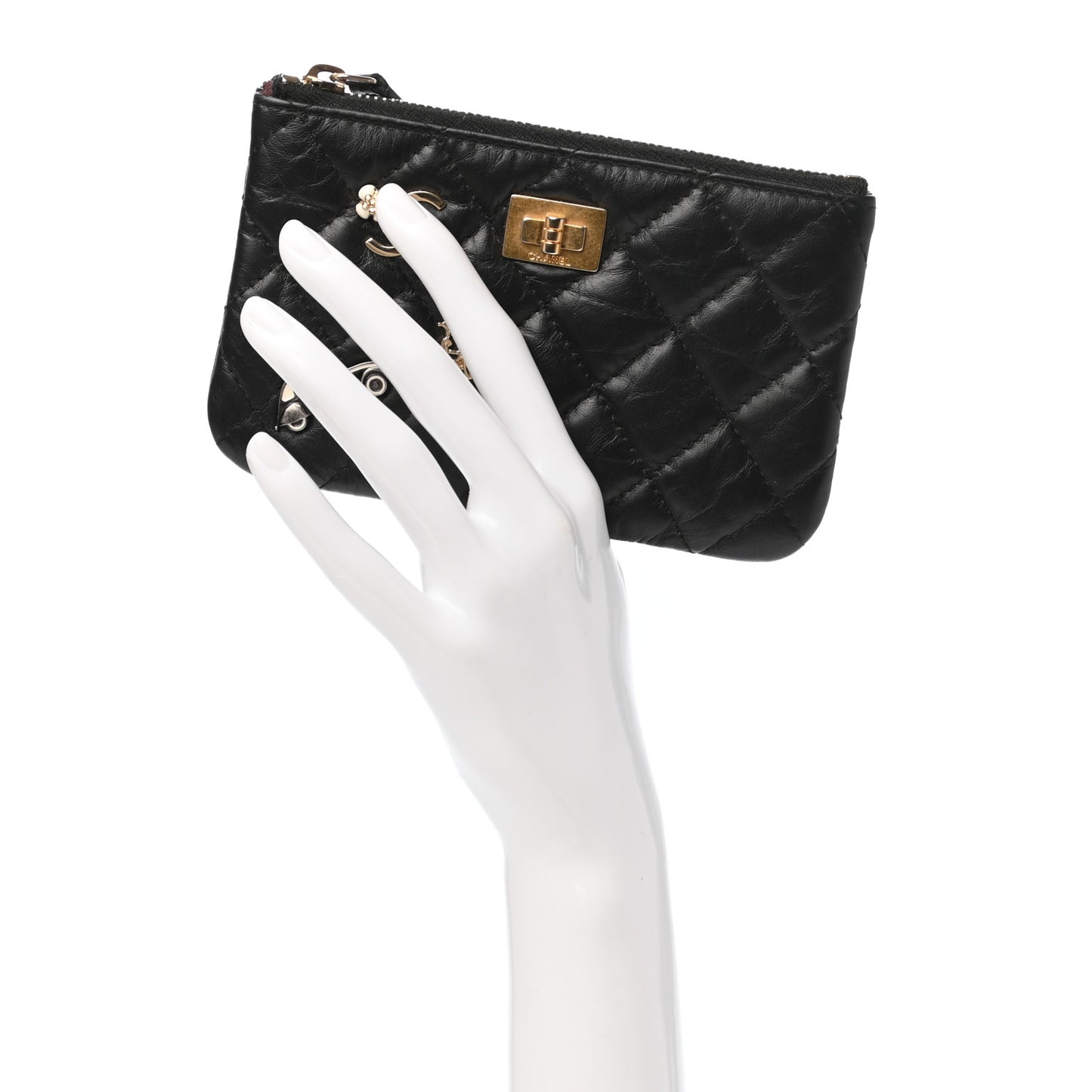Aged Calfskin Charm Quilted Small Reissue Cosmetic Case Black