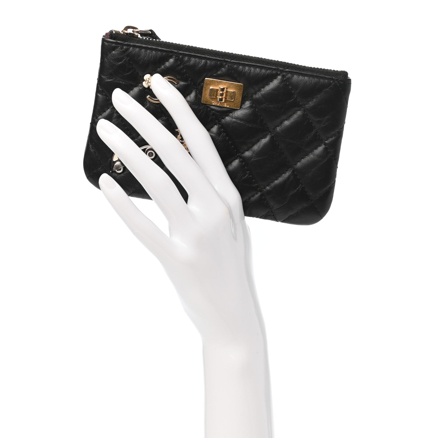 Chanel Aged Calfskin Charm Quilted Small Reissue Cosmetic Case Black 2 of 7