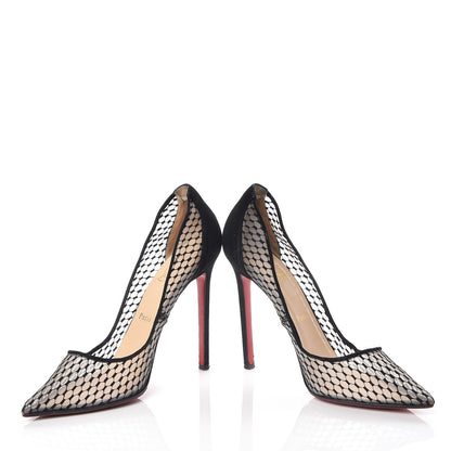 Christian Louboutin Fishnet Kid Suede Resille Follies 100 Pumps 39 Natural Black 8 of 13