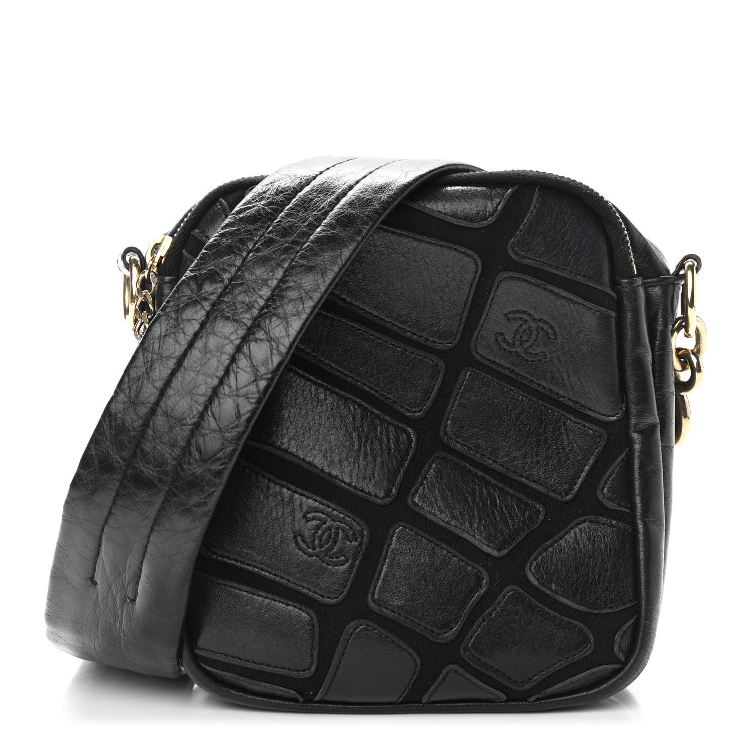 Chanel Lambskin Jersey Scales Zipper Shoulder Bag Black 1 of 10
