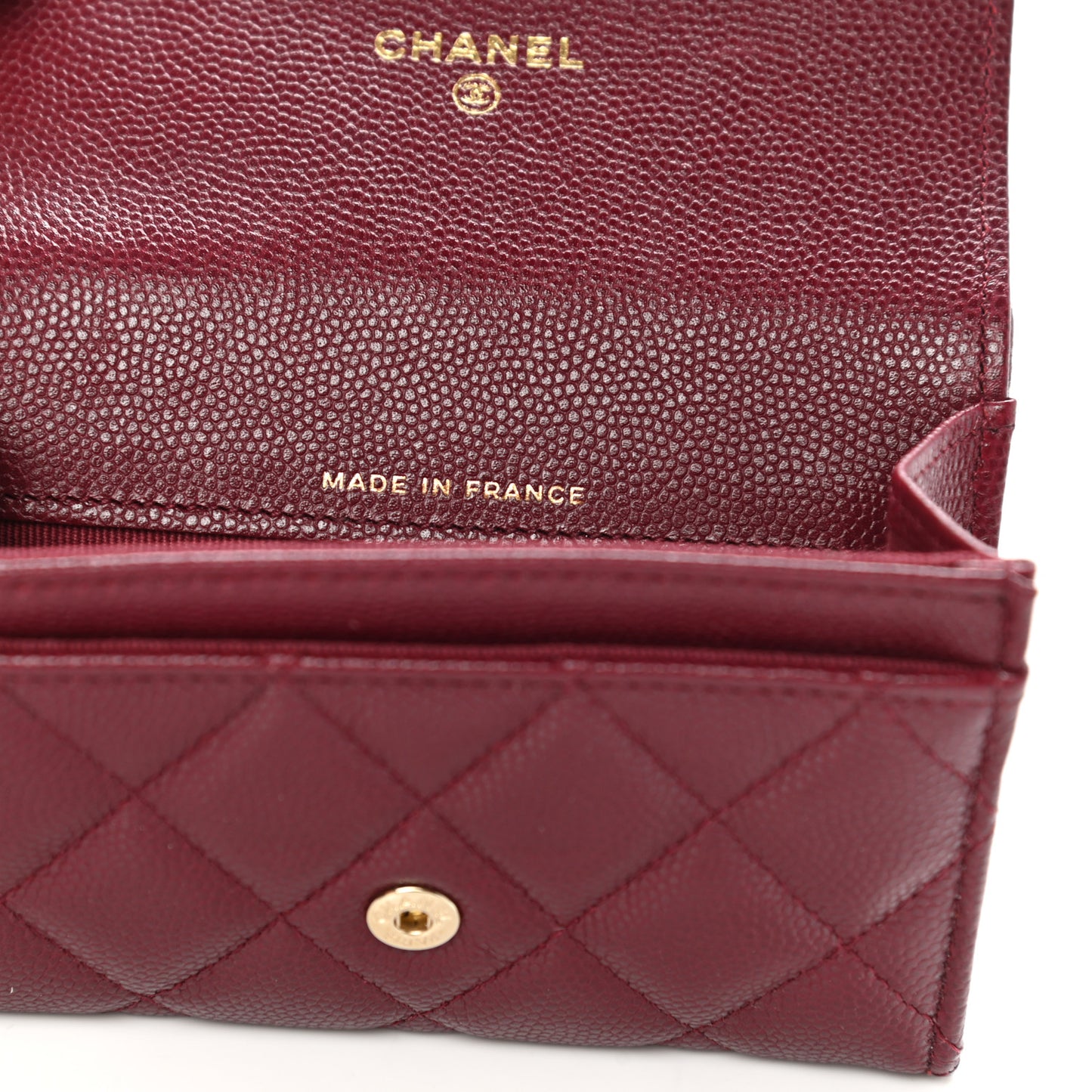 Caviar Quilted Flap Card Holder Wallet Burgundy