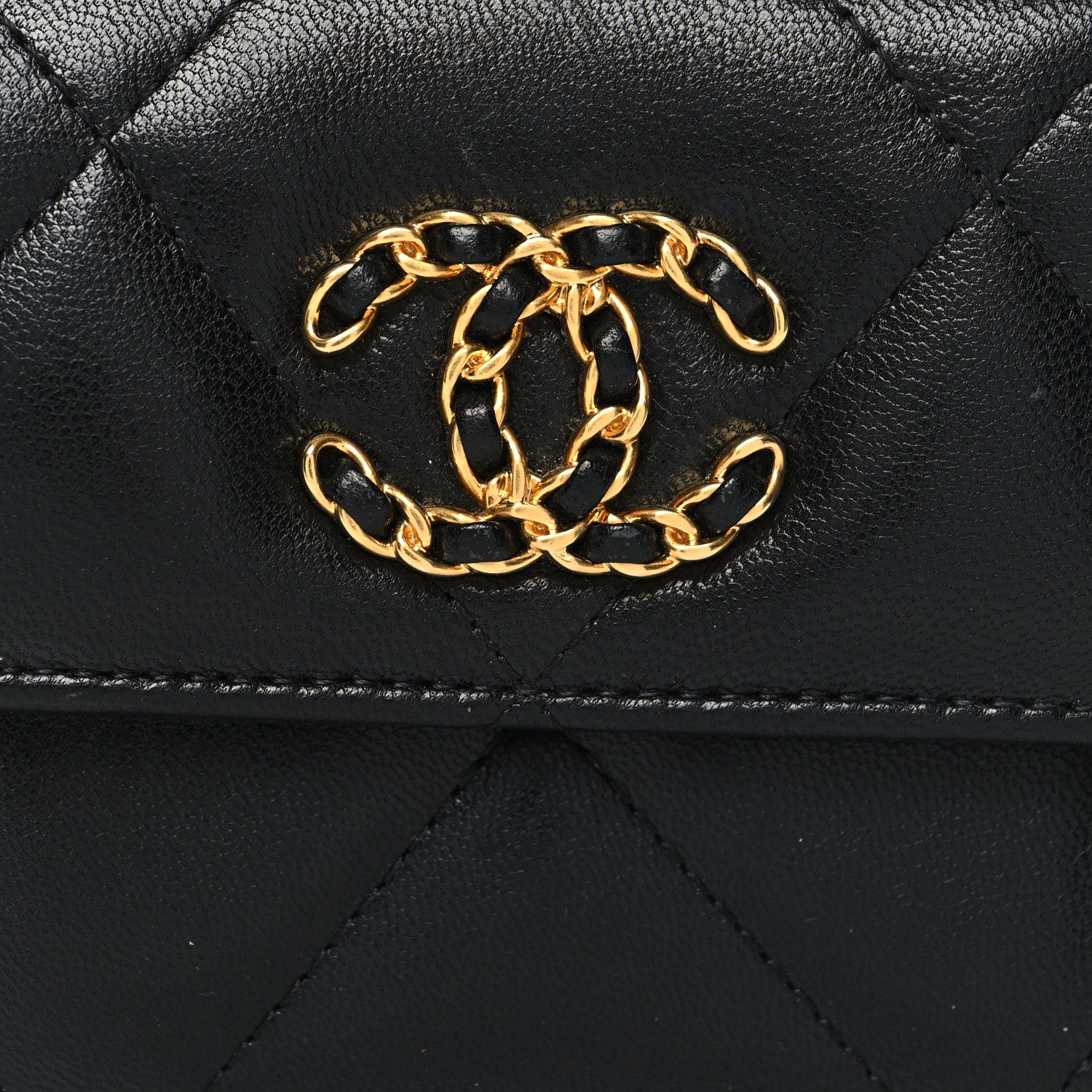 Chanel Goatskin Quilted Chanel 19 Small Flap Wallet Black 10 of 11