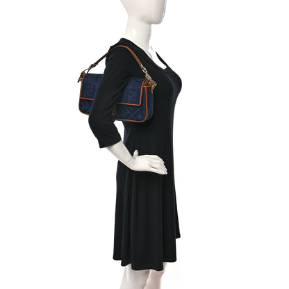 Fendi Denim Vitello King FF Embroidered Baguette Blue Cuoio 2 of 8