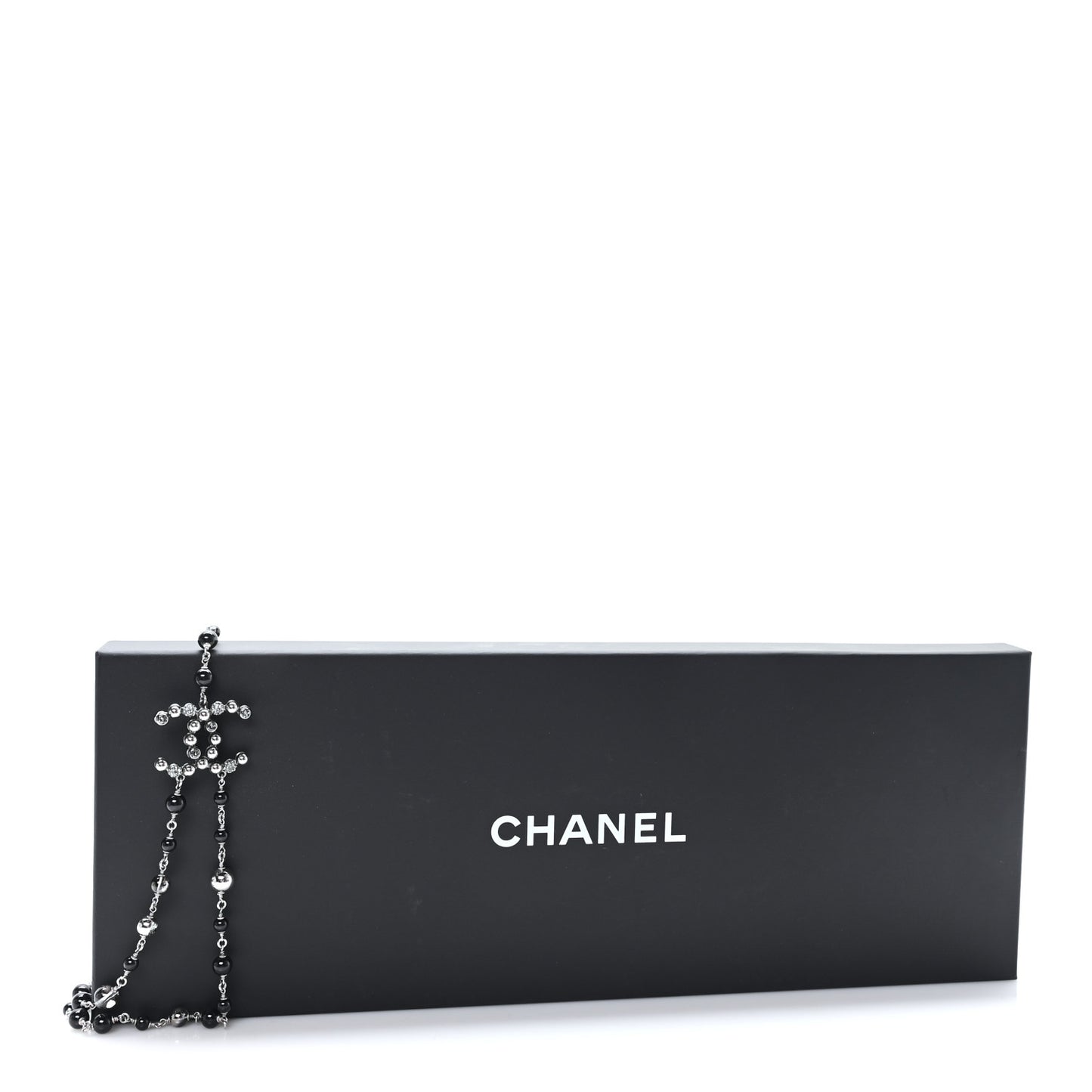 Beaded Crystal CC Long Necklace Black