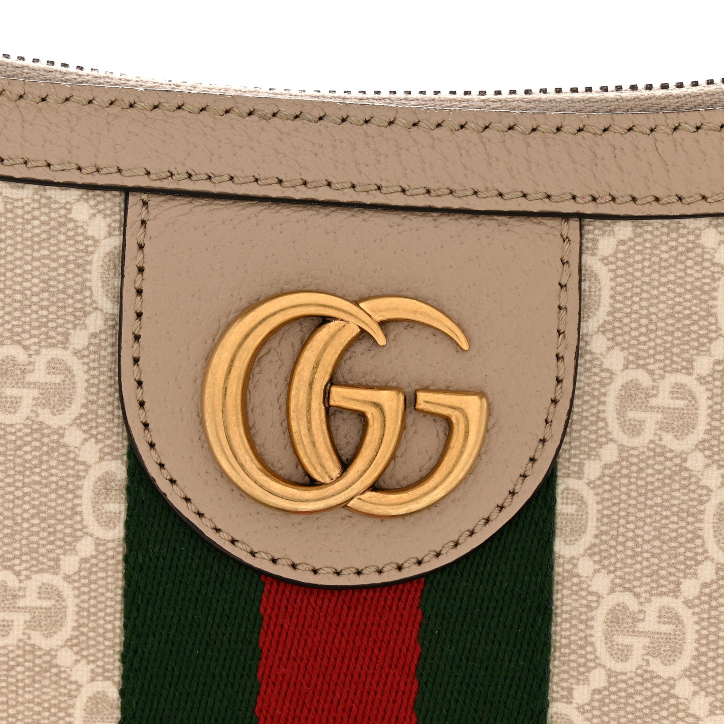 GG Supreme Monogram Textured Dollar Calfskin Web Small Ophidia Half Moon Hobo Beige Mystic White Oatmeal