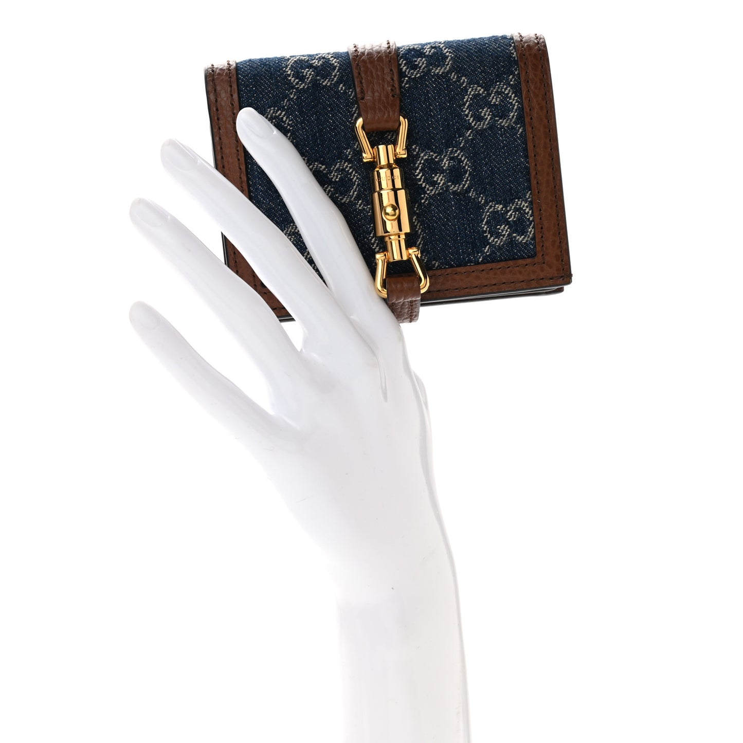 New Denim GG Monogram Jackie 1961 Card Case Blue Tea Cuir