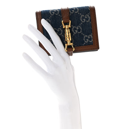 Gucci New Denim GG Monogram Jackie 1961 Card Case Blue Tea Cuir 2 of 8